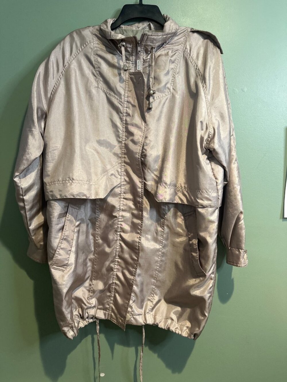 Neyelle Metallic Gold Hooded Utility Jacket Womens M Windbreaker Festival Y2K